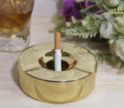 Pure Brass Round Ashtray - Glossy Finish