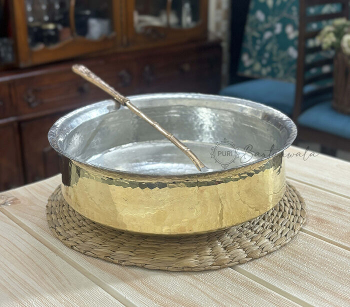 Brass/Pital Lagan For Cooking 12 Inch With Lid And Tin/ Kalai