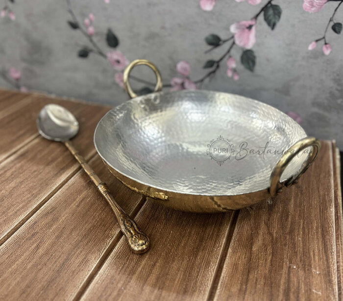 Brass/Pital Kadai For Cooking 12 Inch With Tin