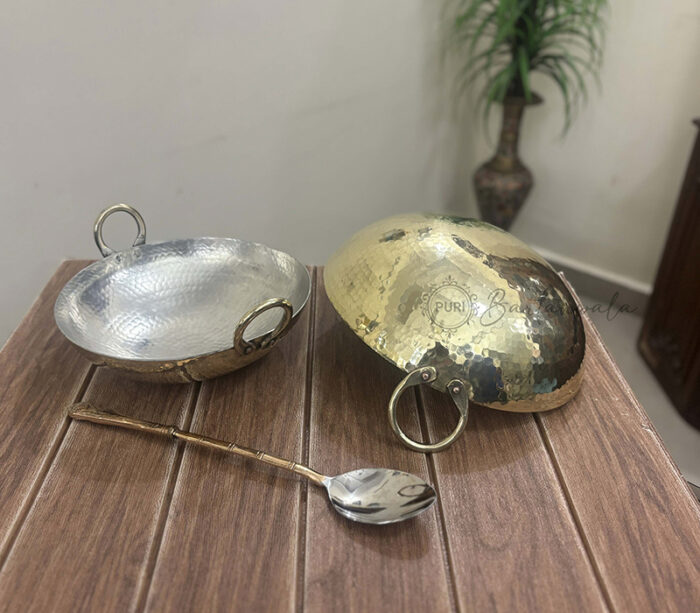 Brass/Pital Kadai For Cooking 10 Inch With Tin