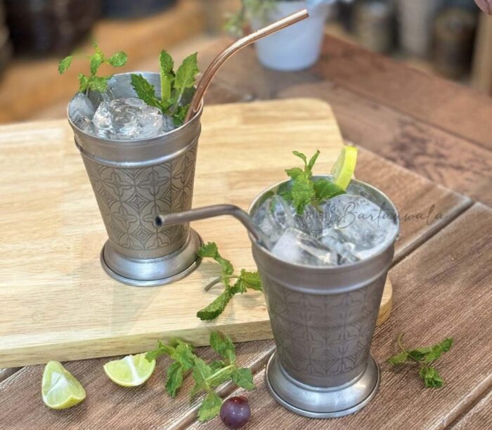 Stainless Steel Mint Julep Designer Glass With Straw