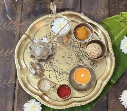 Om Sanatan Brass/Pital Pooja Thali Set of 9 Pcs