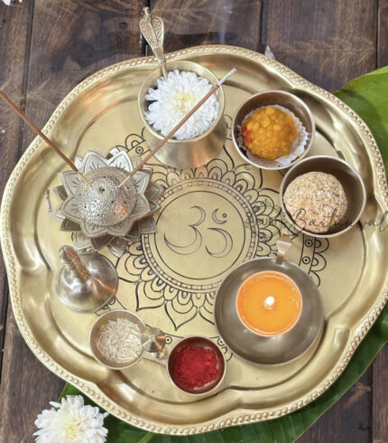 Om Sanatan Brass/Pital Pooja Thali Set of 9 Pcs