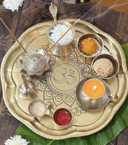 Om Sanatan Brass/Pital Pooja Thali Set of 9 Pcs