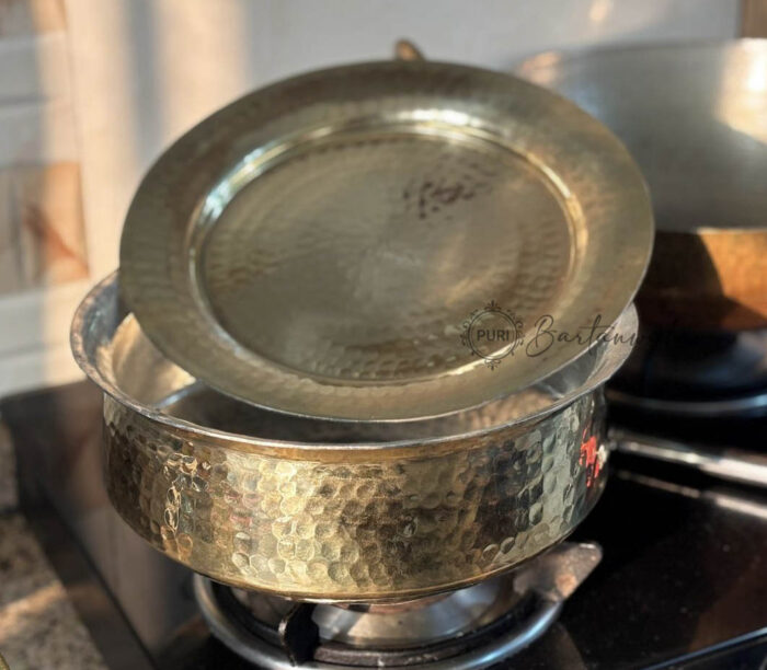 Brass/Pital Lagan For Cooking With Lid And Tin/ Kalai